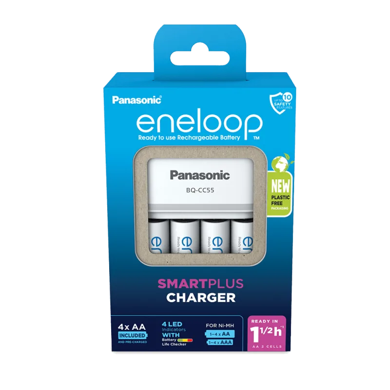 PANASONIC Eneloop AA K-KJ55MCD40E 23006 - Punjač za baterije sa 4 punjive baterije